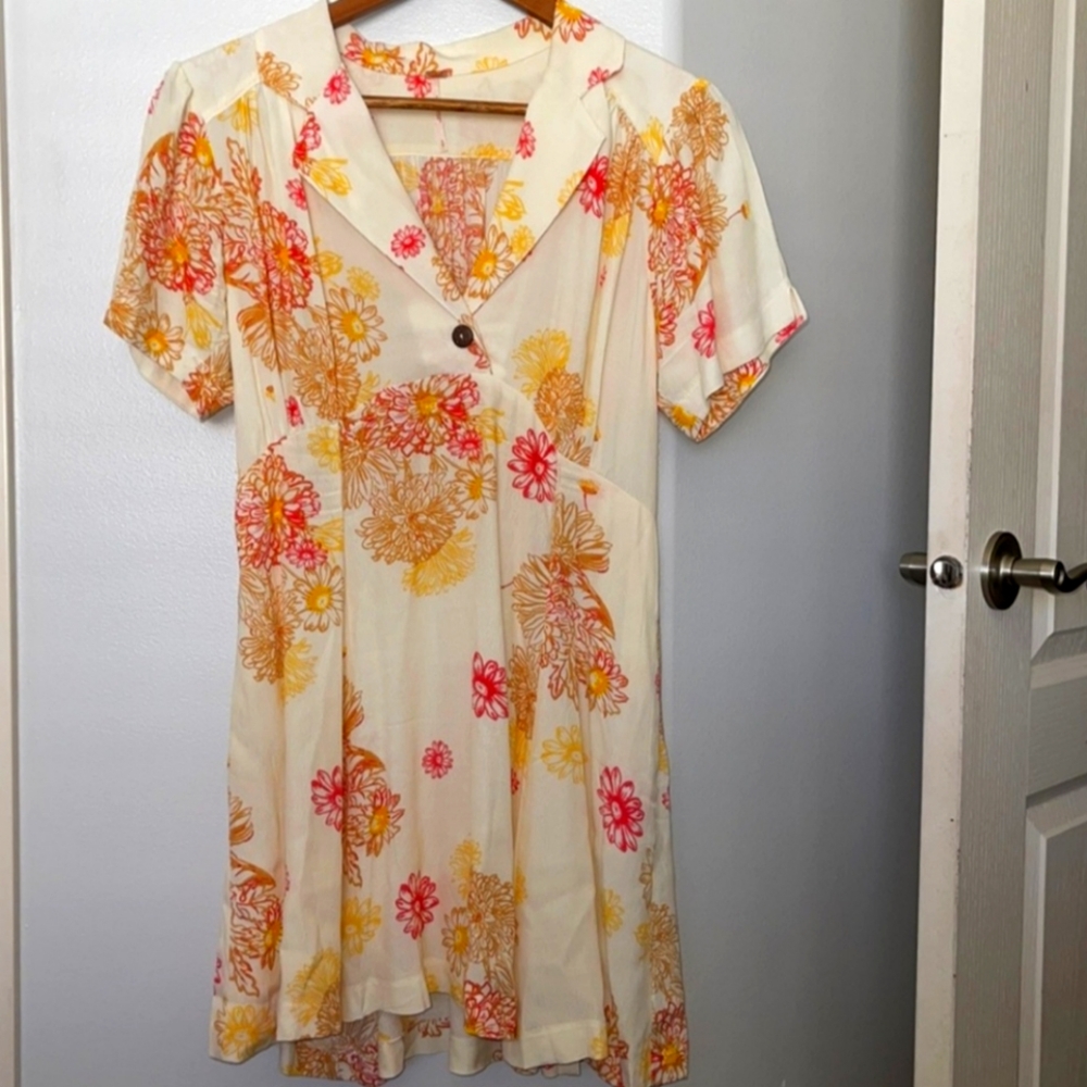 Free People Floral Mini Dress in Cream and Orange
